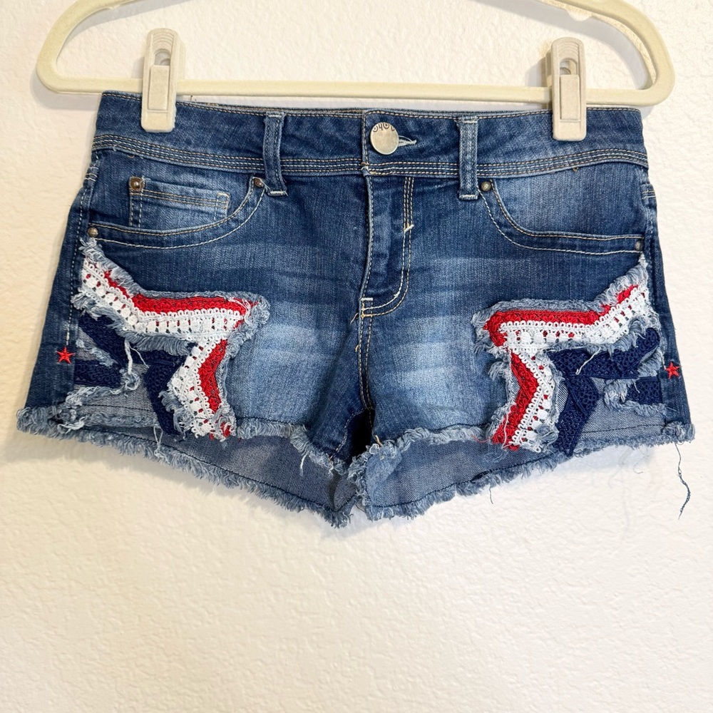 No Boundaries Denim Star 4th of July Patriotic Women Jean Cutoff Shorts - 7